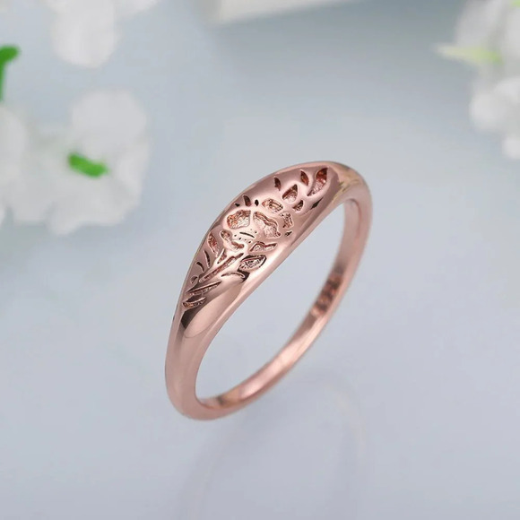 ▶14K Rose Gold Plated Flower Carved Unique Vintage Rings for Women, L022 - Picture 6 of 6